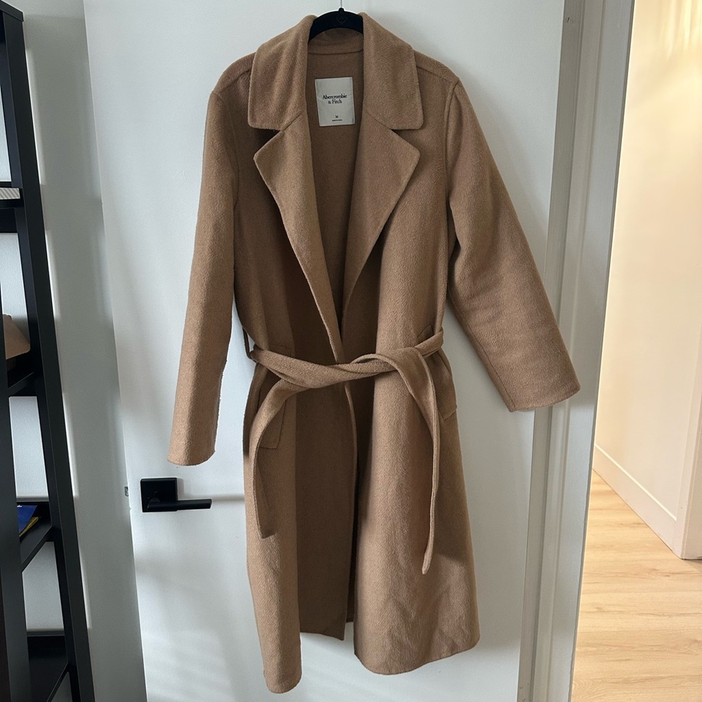 Abercrombie Tan Belted Wool Trench Coat